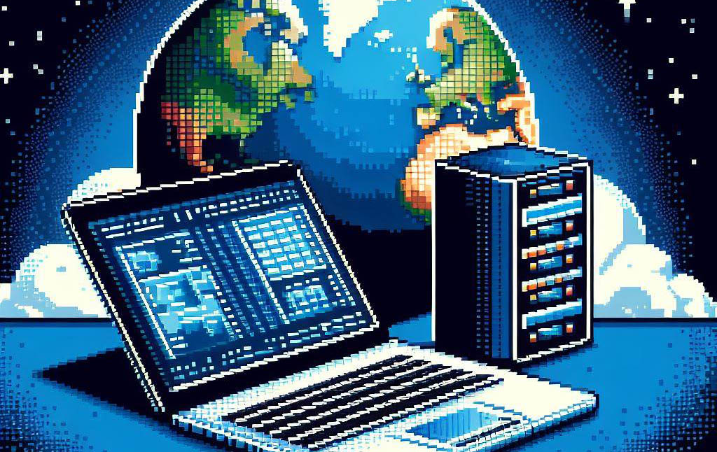 Globe et PC, image en pixels