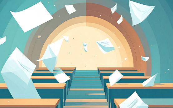 Amphithéâtre et feuilles blanches.